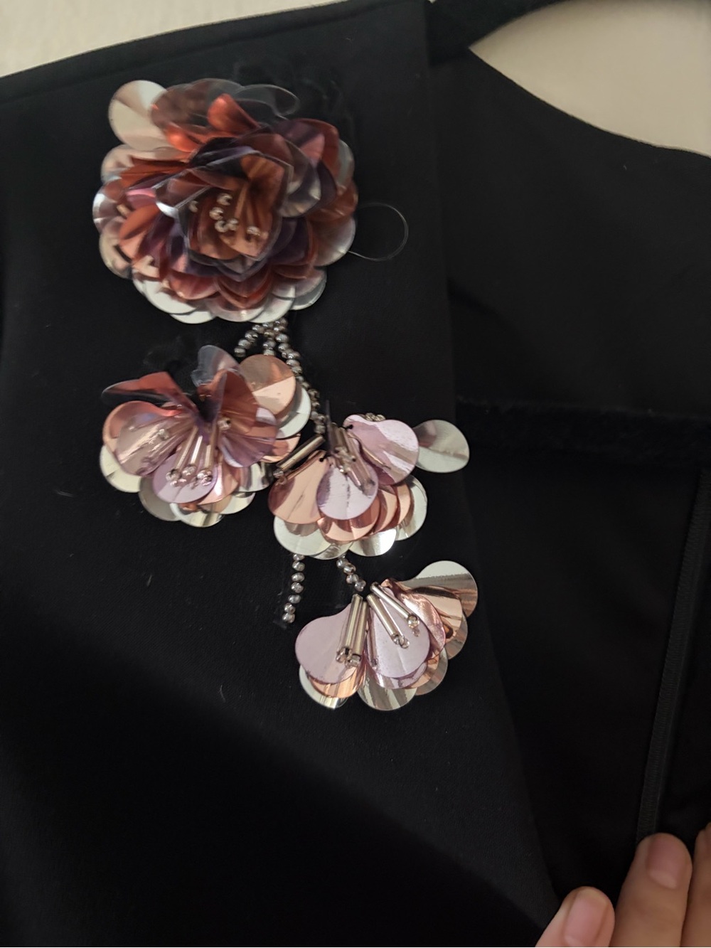 Theia Black V-Neck Long Sleeve Dress with Pink Floral Skirt - Picture 5 of 14